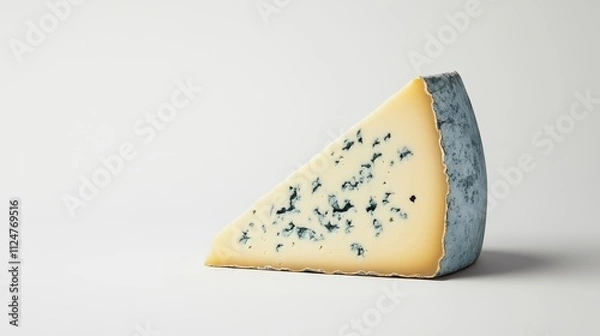 Fototapeta Delicious Blue Cheese Slice on White Background Showcasing Rich Texture and Distinct Flavor Profile Ideal for Culinary and Food Photography Needs