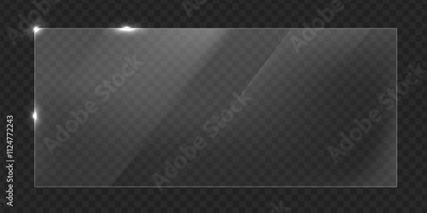 Fototapeta Vector glass frame. Isolated on transparent background. Glass banner realistic. Rectangular acrylic banner	
