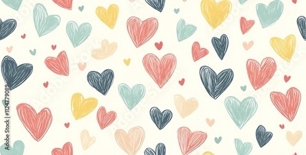 Fototapeta A seamless pattern of cute doodle hearts in pastel colors