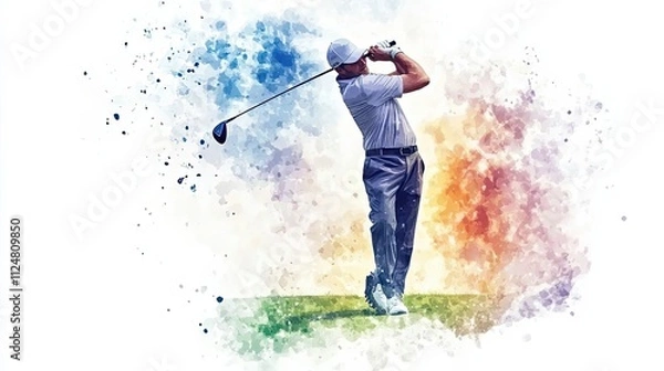 Fototapeta Golfer Performing A Powerful Drive On The Green