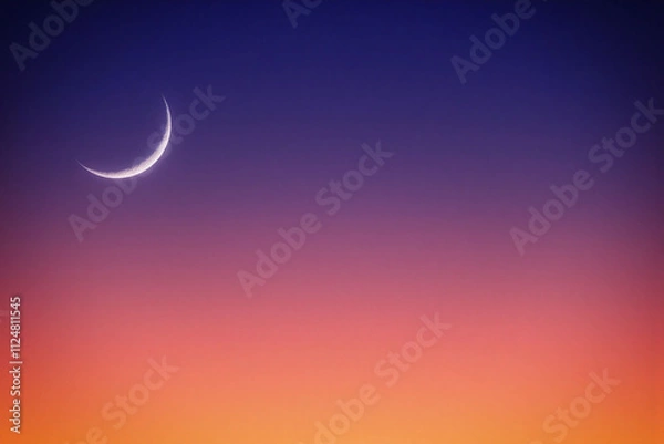 Fototapeta Sunset sky transitioning night gradient colors crescent moon glow