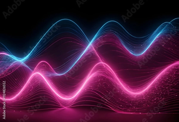 Fototapeta abstract futuristic background with pink blue glowing neon moving high speed wave lines and bokeh lights. Data transfer concept Fantastic wallpaper