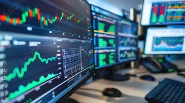 Fototapeta Stock Market Data on Computer Monitors