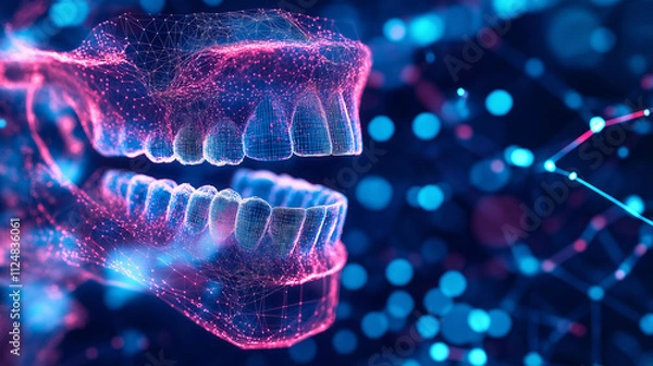 Fototapeta Futuristic 3d dental model highlighting advanced dental restoration technology.