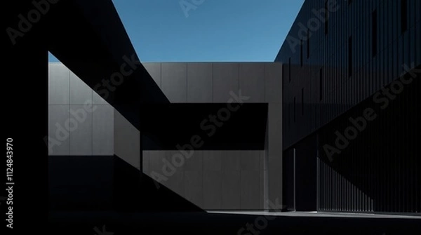 Fototapeta Modern Minimalist Architecture: A stark, contemporary building design with sleek, geometric lines and bold shadows. The interplay of light and dark creates a sense of mystery and intrigue.