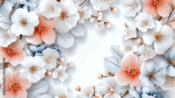 Fototapeta Colorful Spring Flowers and Blossoms on Soft Background with Light and Vibrant Tone