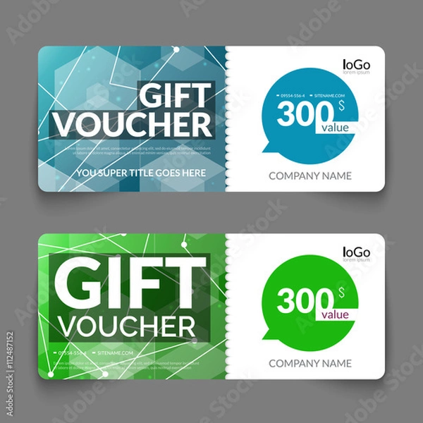 Fototapeta Gift voucher template with colorful and modern hexagonal design. Certificate coupon design template