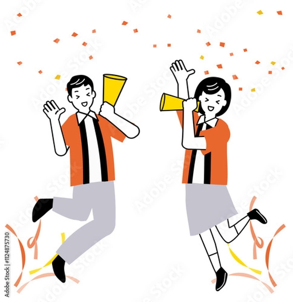 Obraz はっぴを着てメガホンでお客さんを呼び込む店員のイラスト（肌は白で塗られています）