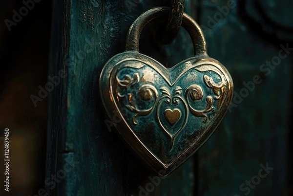 Fototapeta A key unlocking a heart - shaped lock, symbolizing love and connection