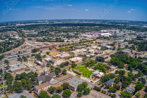 Fototapeta Aerial View of Historic Irving, Texas during Summer