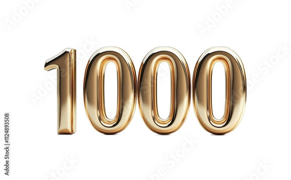Fototapeta 3D golden number 1000 with a polished metallic finish and reflective surface, isolated on a transparent background

