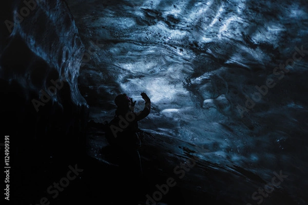 Obraz Detailed, close-Up Of Ice In An Ice Cave. Blue pattern, texture. Southern Iceland. Copy space for text or background.