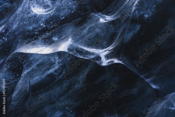 Obraz Detailed, close-Up Of Ice In An Ice Cave. Blue pattern, texture. Southern Iceland. Copy space for text or background.