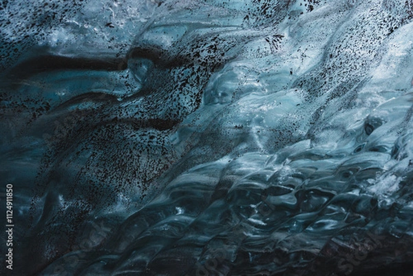 Obraz Detailed, close-Up Of Ice In An Ice Cave. Blue pattern, texture. Southern Iceland. Copy space for text or background.