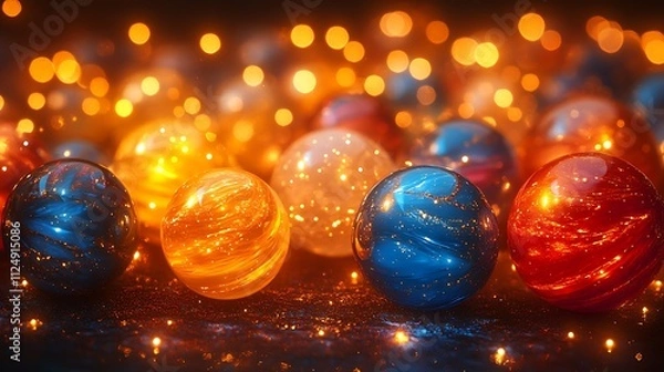 Fototapeta Festive Glass Balls  Sparkling Lights  Abstract Holiday Background