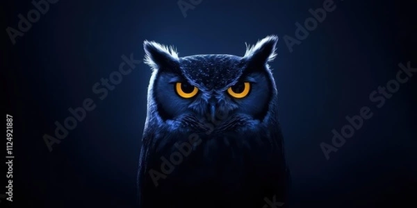 Obraz Mysterious Owl with Striking Yellow Eyes Against Dark Background