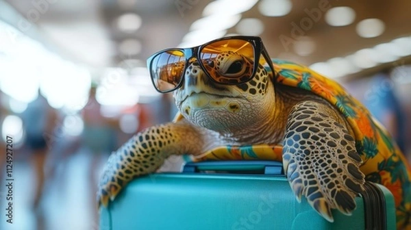 Obraz A turtle in oversized sunglasses.