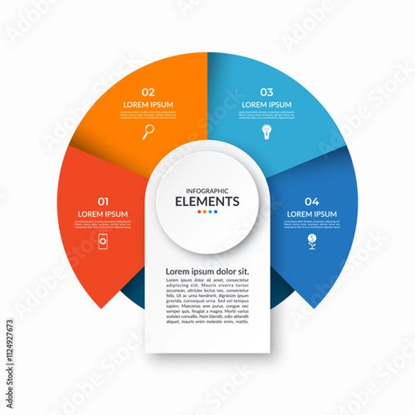Obraz Infographic cycle diagram with 4 steps, parts. Vector infographic circular template with 4 options and place for text. Can be used for report, presentation, data visualization.