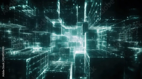 Fototapeta An incredibly mesmerizing visualization showcasing interconnected digital cubes set within an abstract space