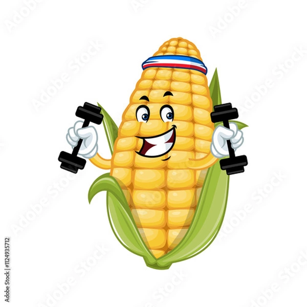 Obraz Corn Cartoon Character Lifting Weights.