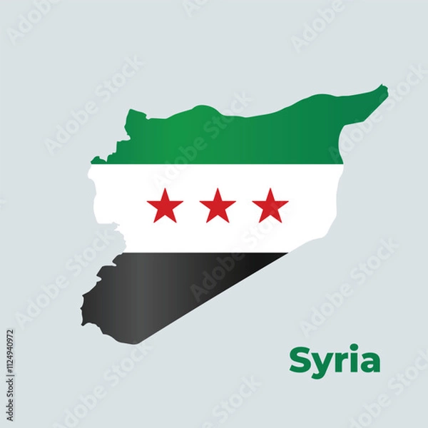 Fototapeta Map of Syria with Syrian Flag Colors and Three Red Stars