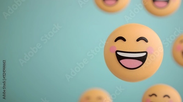 Fototapeta Joyful Floating Emoticons Bringing Happiness and Laughter to Life in a Cheerful Atmosphere. National Humor Month Concept