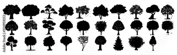 Fototapeta Nature Tree Silhouette Collection ,Tree Silhouette Set on White Background - Vector Art EPS