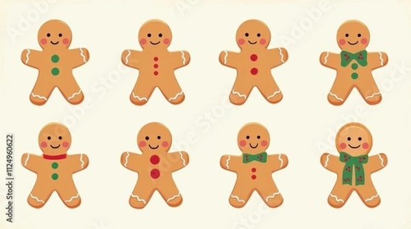 Obraz Christmas Gingerbread Man Flat Vector Flashcards