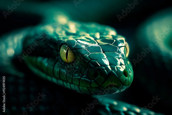 Fototapeta green snake close up