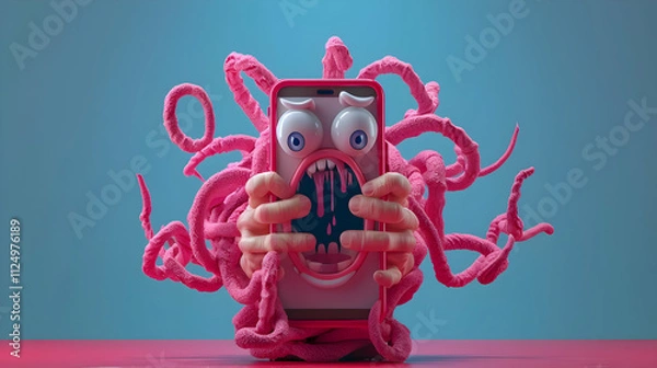 Fototapeta Pink 3D Phone Illustration: Surrealistic Smartphone