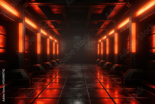 Fototapeta Attractive Neon light abstract background. Triangle tunnel or corridor sepia colors