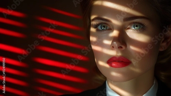 Fototapeta Woman with striking features illuminated by dramatic shadows and light