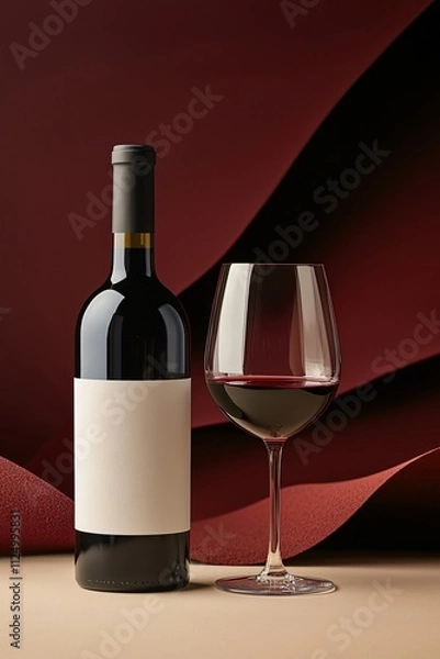 Fototapeta A Wine Bottle with a Blank Label Standing Upright Captured in a Minimalist Setting Highlighting Its Elegance and Mystery