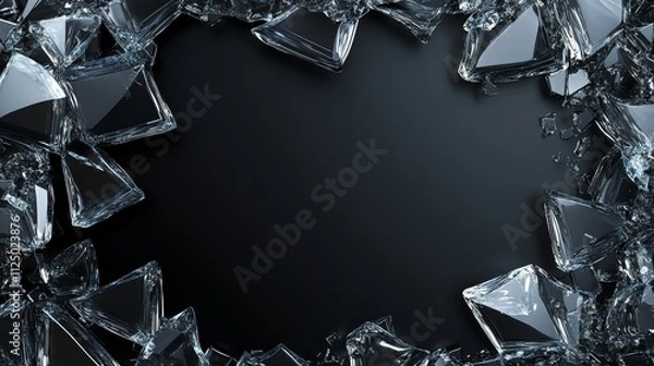 Fototapeta Shattered Glass Frame Encircles Dark Background
