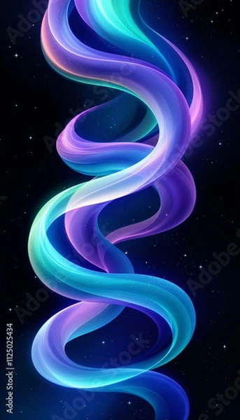 Fototapeta Vibrant swirling ribbons of teal and purple against a dark starry background create an enchanting phone wallpaper design that evokes a sense of motion and calmness