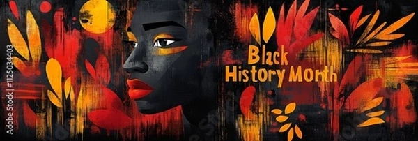 Fototapeta A striking portrait of a Black woman paired with abstract art and warm tones celebrating Black History Month.