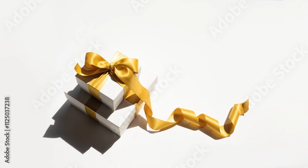 Fototapeta Luxury gift box with stream ribbon bow for celebration advertising template design.anniversary and special day with beautiful present