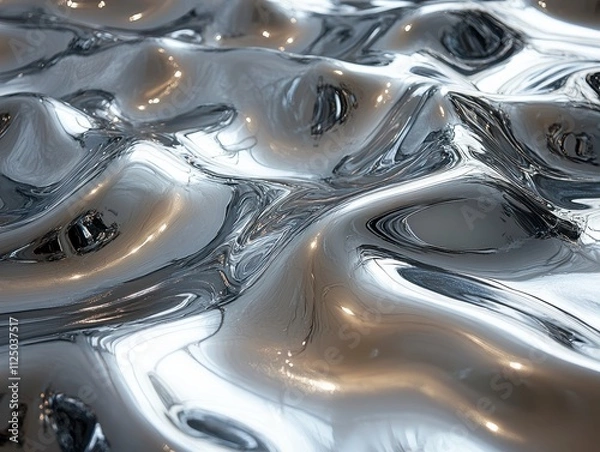 Fototapeta Liquid chrome showcases organic shapes resembling molten metal, for futuristic branding