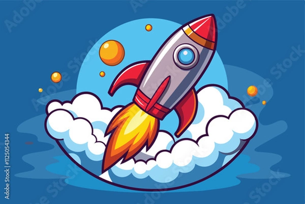 Obraz cartoon rocket, space rocket launch. vector design illustration