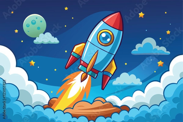 Obraz cartoon rocket, space rocket launch. vector design illustration