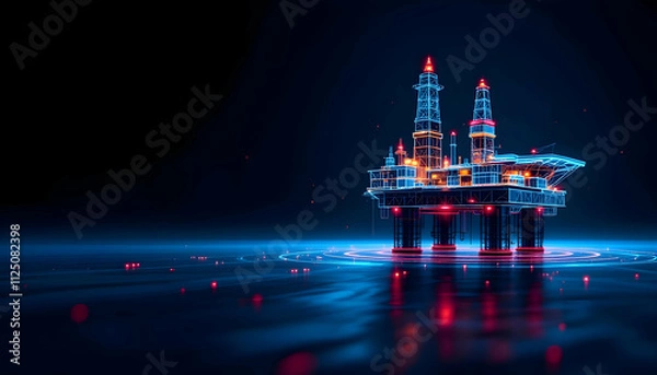 Fototapeta Futuristic Offshore Oil Rig Digital Rendering: Advanced Technology in Energy Exploration
