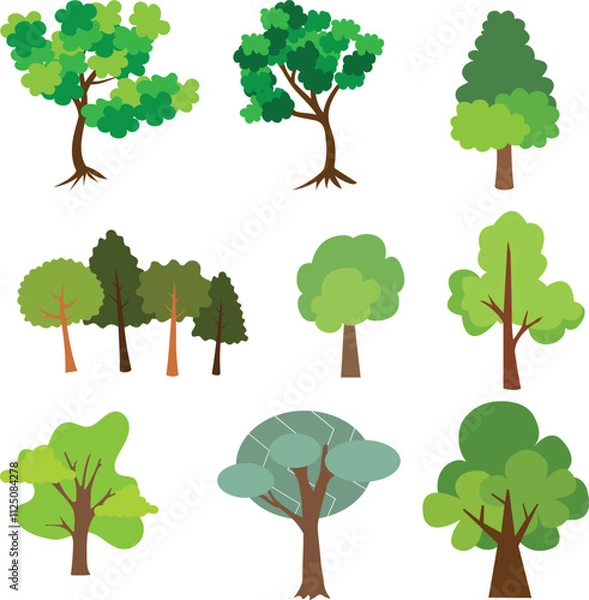 Fototapeta Set of vector trees natural tree plant design elements