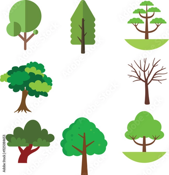 Fototapeta Set of vector trees natural tree plant design elements