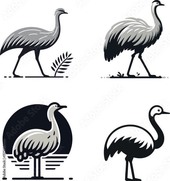 Obraz Simple and Minimalist Rhea Vector Illustration on White Background