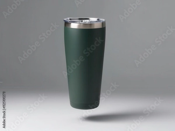 Obraz A stylish green tumbler is elevated against a minimalistic background, perfect for coffee or cold beverages.