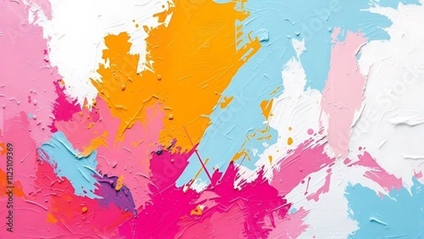 Fototapeta Closeup of abstract rough colorful multicolored art painting texture, with oil brushstroke, pallet knife paint on canvas (Generative Ai)