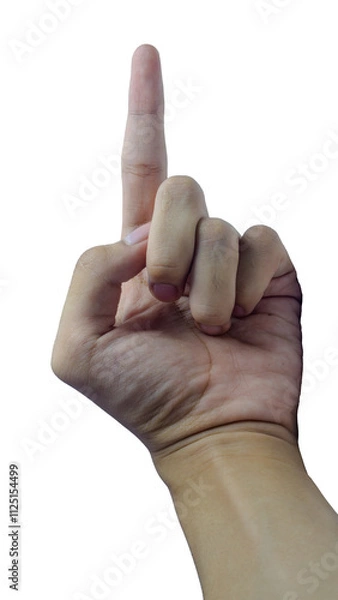 Obraz Hand showing one index finger up, getting an idea gesture isolated on white background.