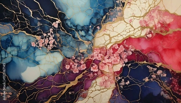 Obraz background　渋い花柄のアルコールインクアート