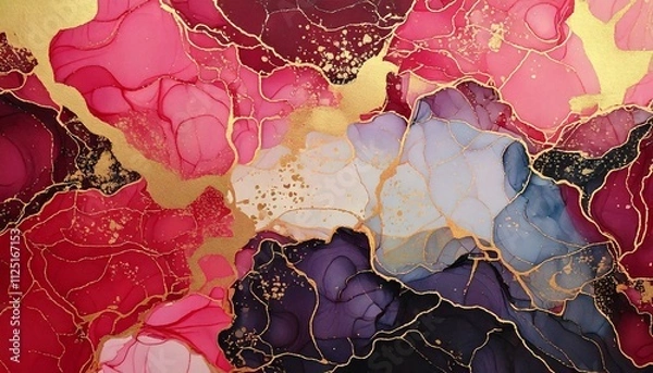 Obraz Generated image　着物の柄のようなアルコールインクアート