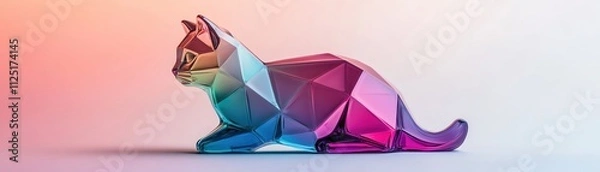 Fototapeta A vibrant, geometric representation of a cat in brilliant colors and shapes.